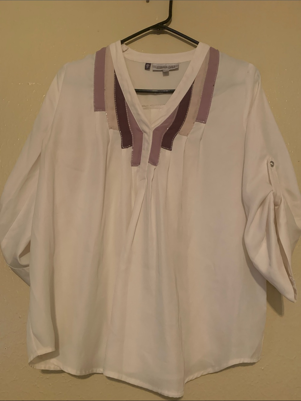 Jennifer Lopez Ivory Blouse with Mauve and Plum Accent